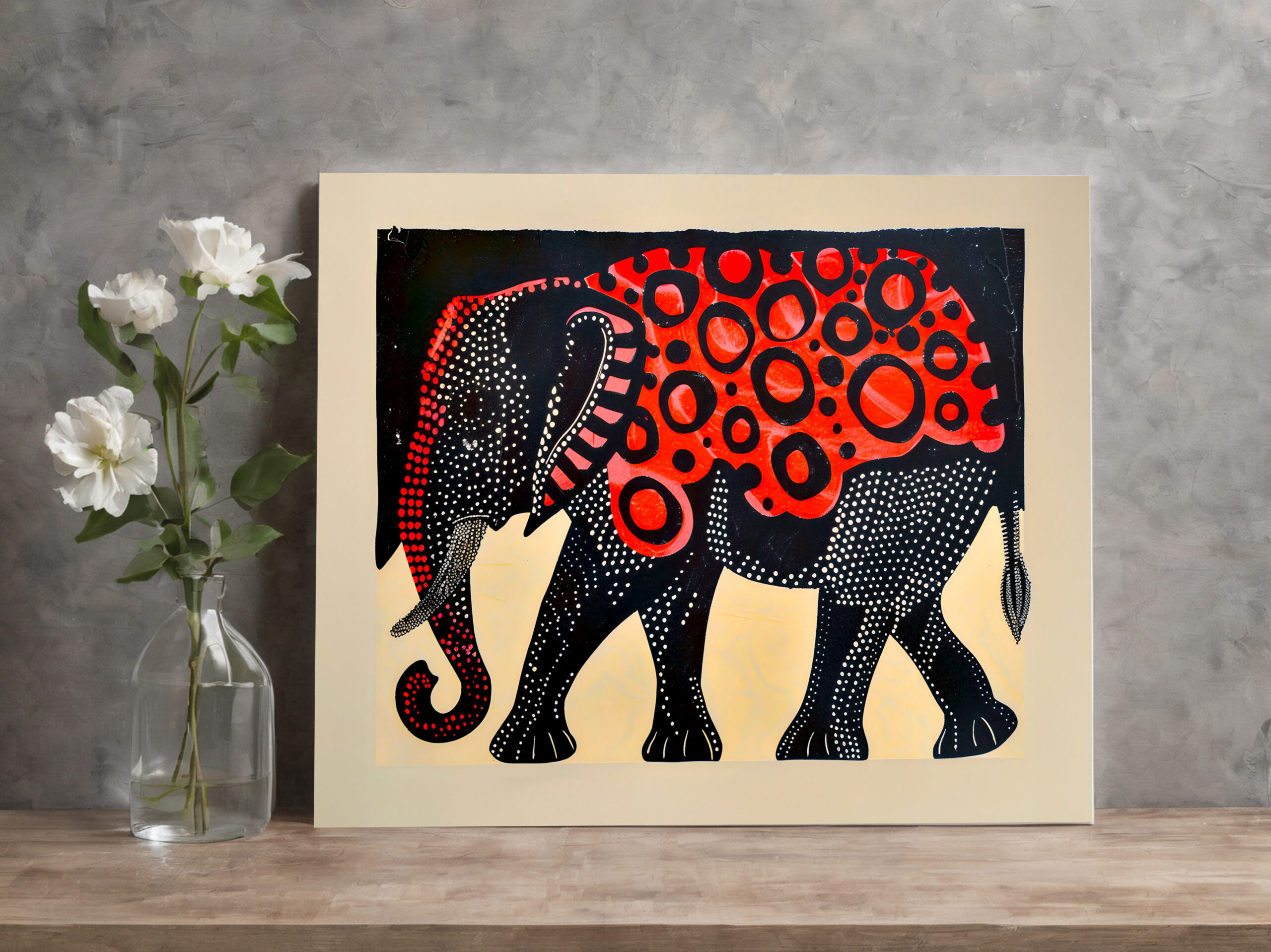 raxxa Canva: Abstract Elephant with Large Red Circles – Bild 2