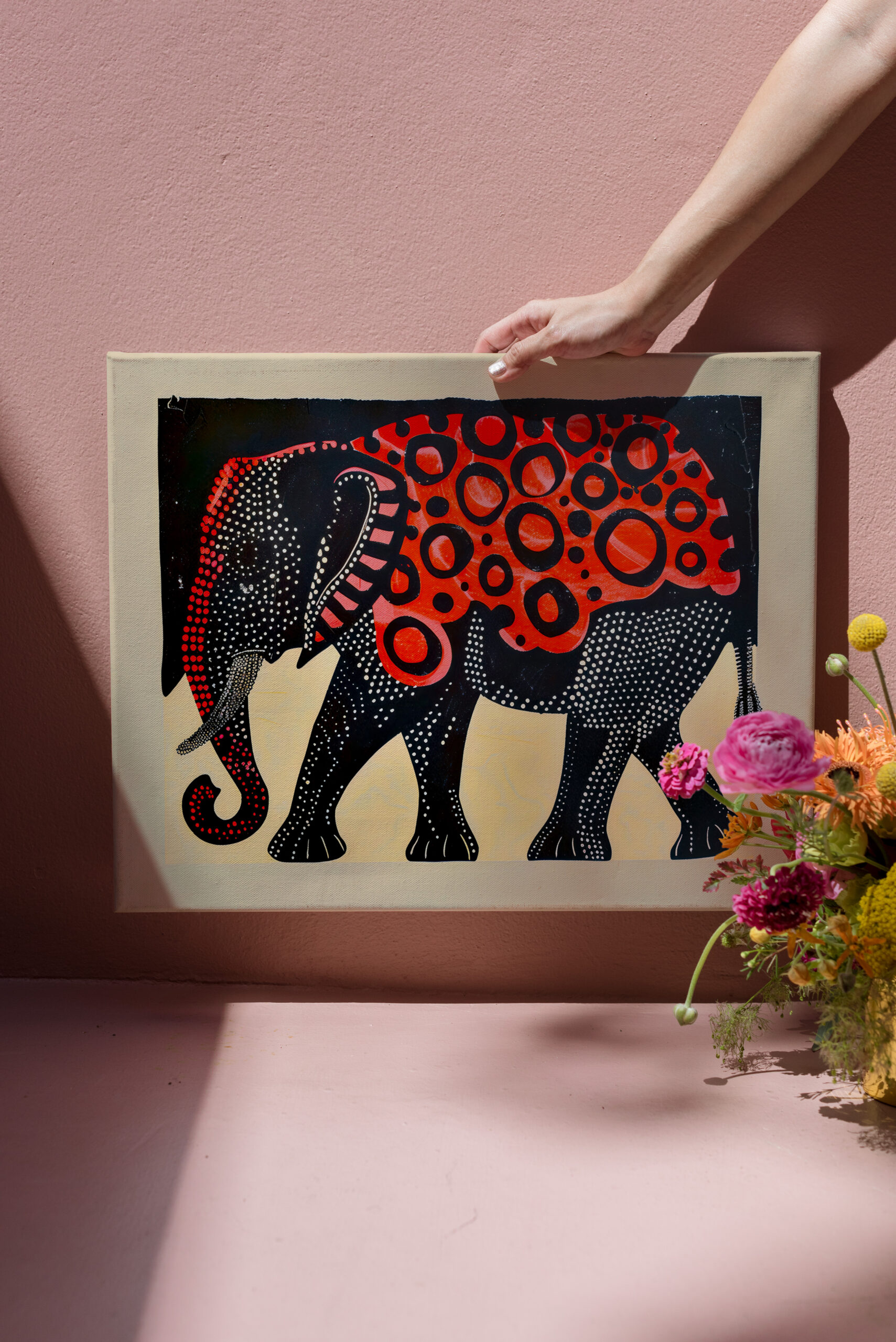 raxxa Canva: Abstract Elephant with Large Red Circles