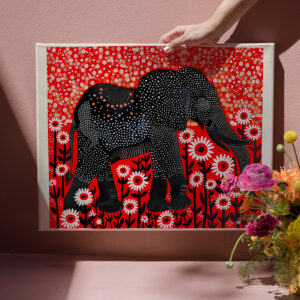 raxxa Canva: Colorful Abstract Elephant with Red Flowers