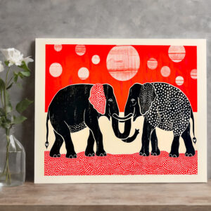 raxxa Canva: Black Elephants with Red Moons
