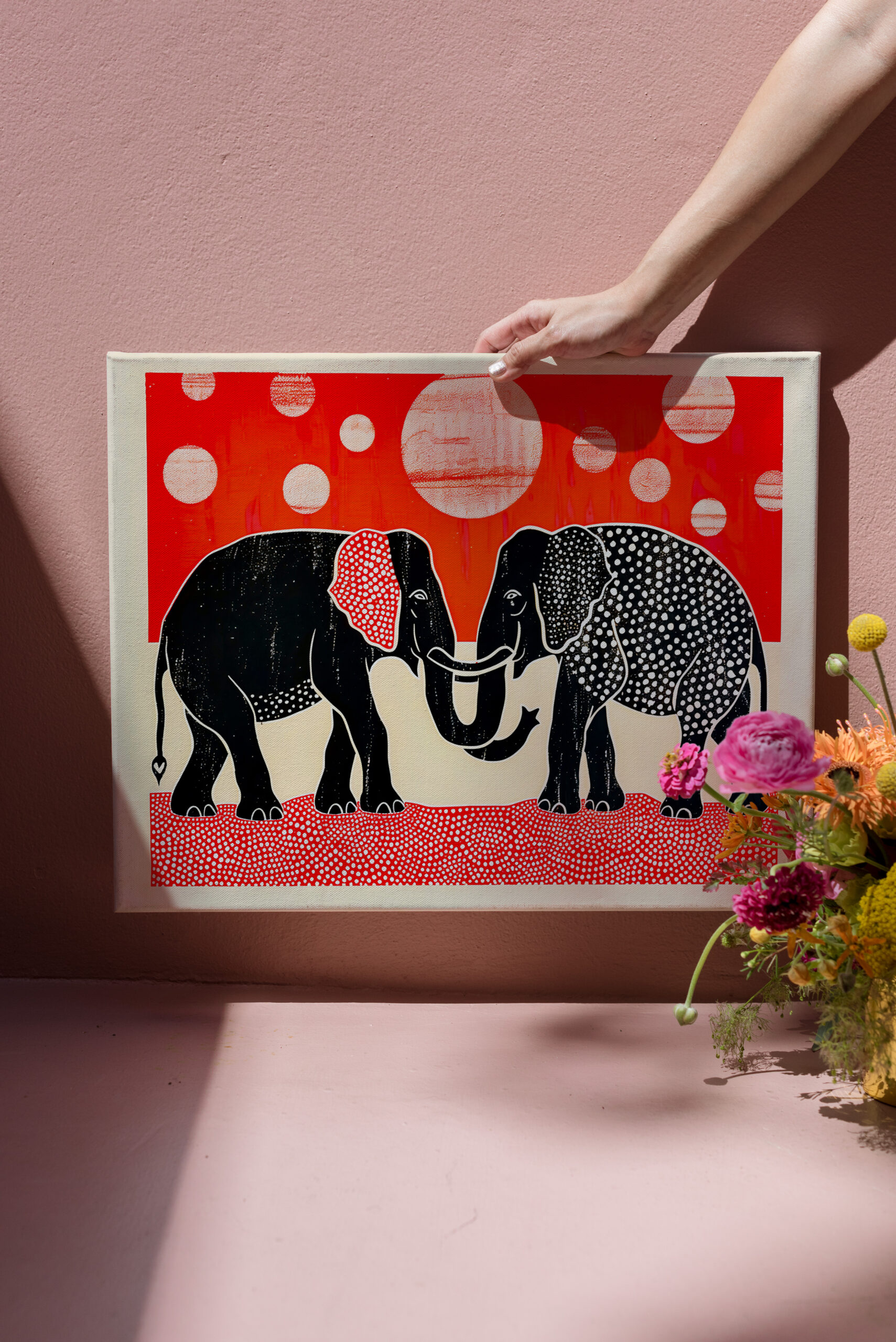 raxxa Canva: Black Elephants with Red Moons - Imagen 3