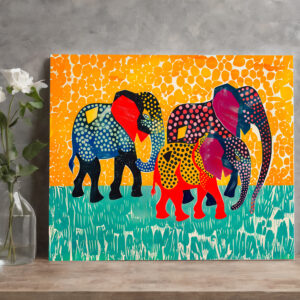 raxxa Canva: Three Abstract Elephants in Yellow Dot Field
