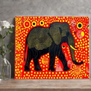 raxxa Canva: Black Elephant with Orange Bubble Pattern