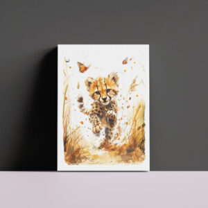 raxxa Canva: Playful Cheetah Cub and Butterflies