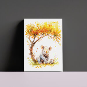 raxxa Canva: Baby Rhino Resting Under a Tree