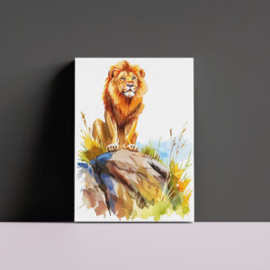 raxxa Canva: Watercolor painting of lion sitting on a rock
