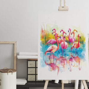 raxxa Canva: Watercolor painting of flamingos in a pond