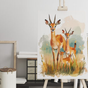 raxxa Canva: Watercolor painting of antelope family in the grass