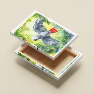 raxxa Canva: Watercolor painting of African grey parrot in jungle