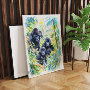 raxxa Canva: Watercolor painting of gorilla family in jungle