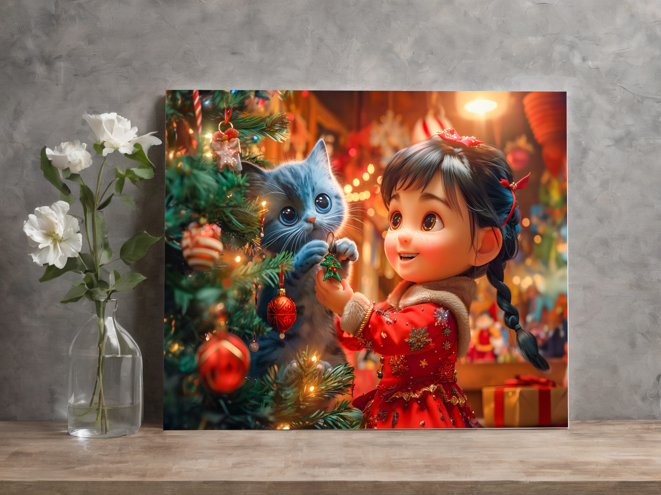 raxxa Canva: Girl and Cat Decorate for Christmas - immagine 2