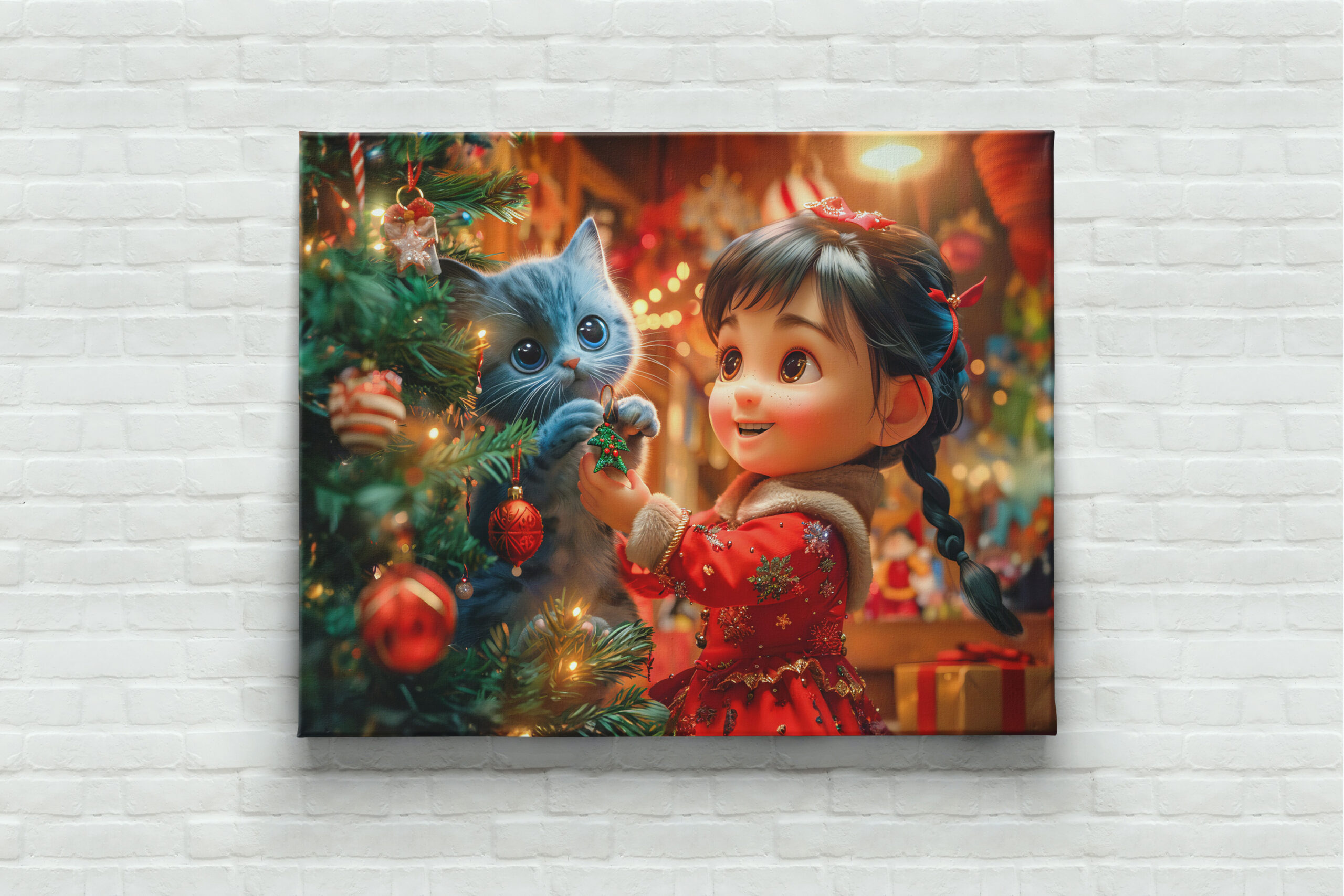 raxxa Canva: Girl and Cat Decorate for Christmas - immagine 3