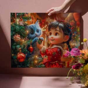 raxxa Canva: Girl and Cat Decorate for Christmas