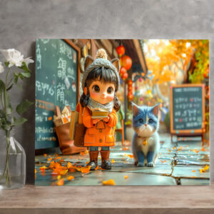 raxxa Canva: Fantasy Girl and Cat Go to School