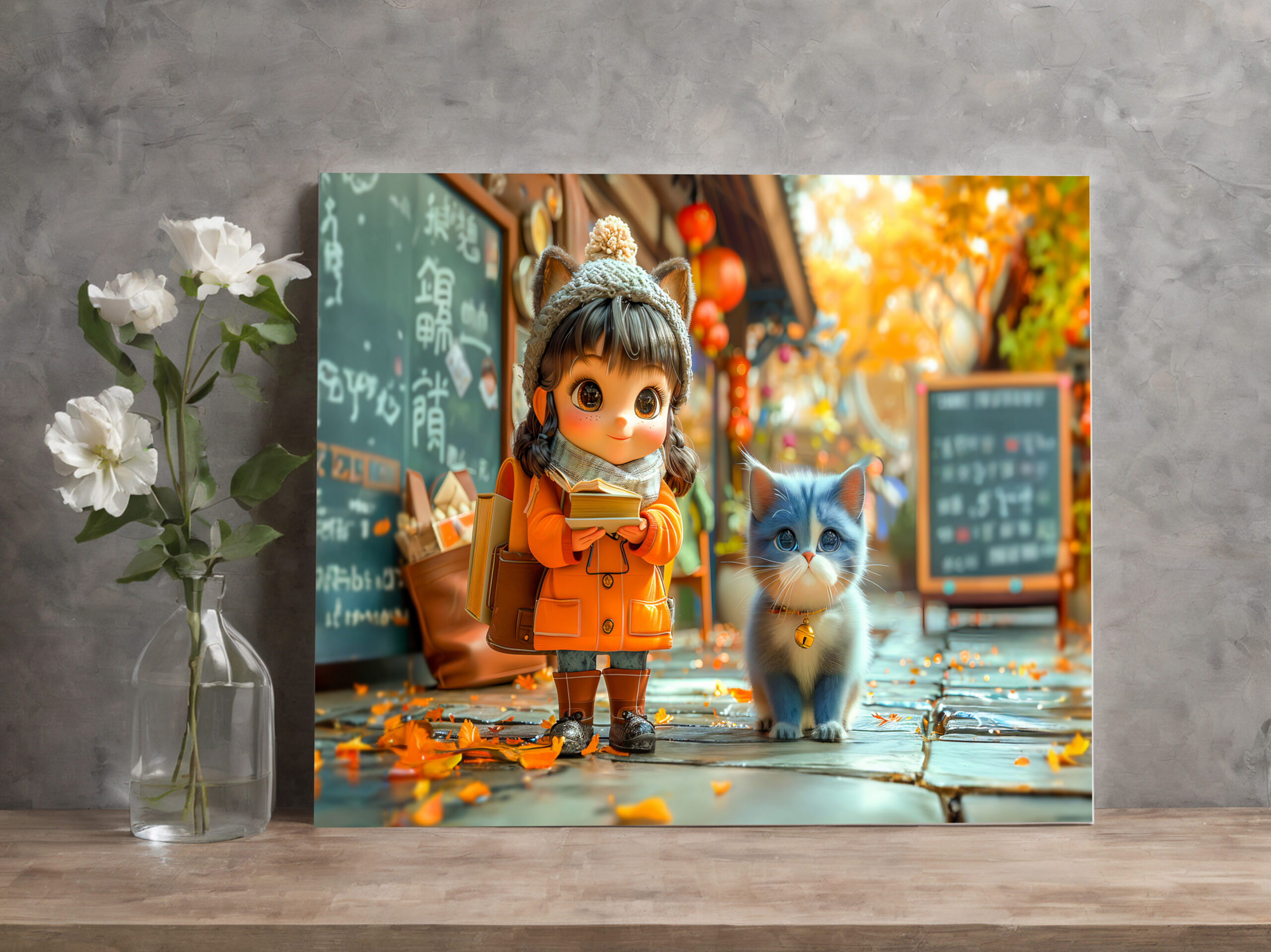 raxxa Canva: Fantasy Girl and Cat Go to School