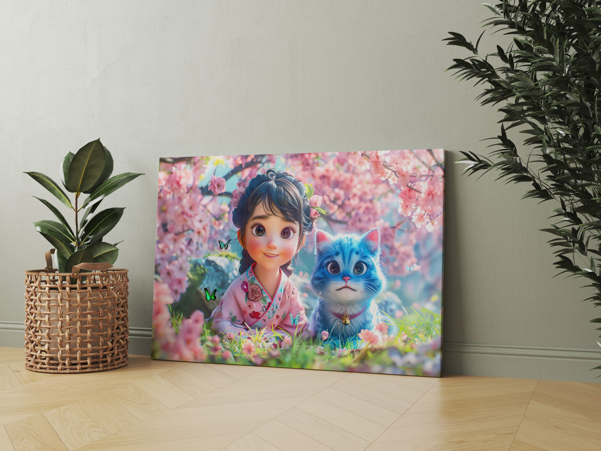 raxxa Canva: Sakura Blossom Girl and Her Cat