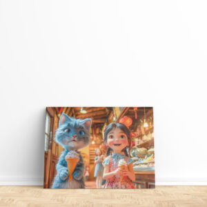 raxxa Canva: Girl and Cat at Chinese Market