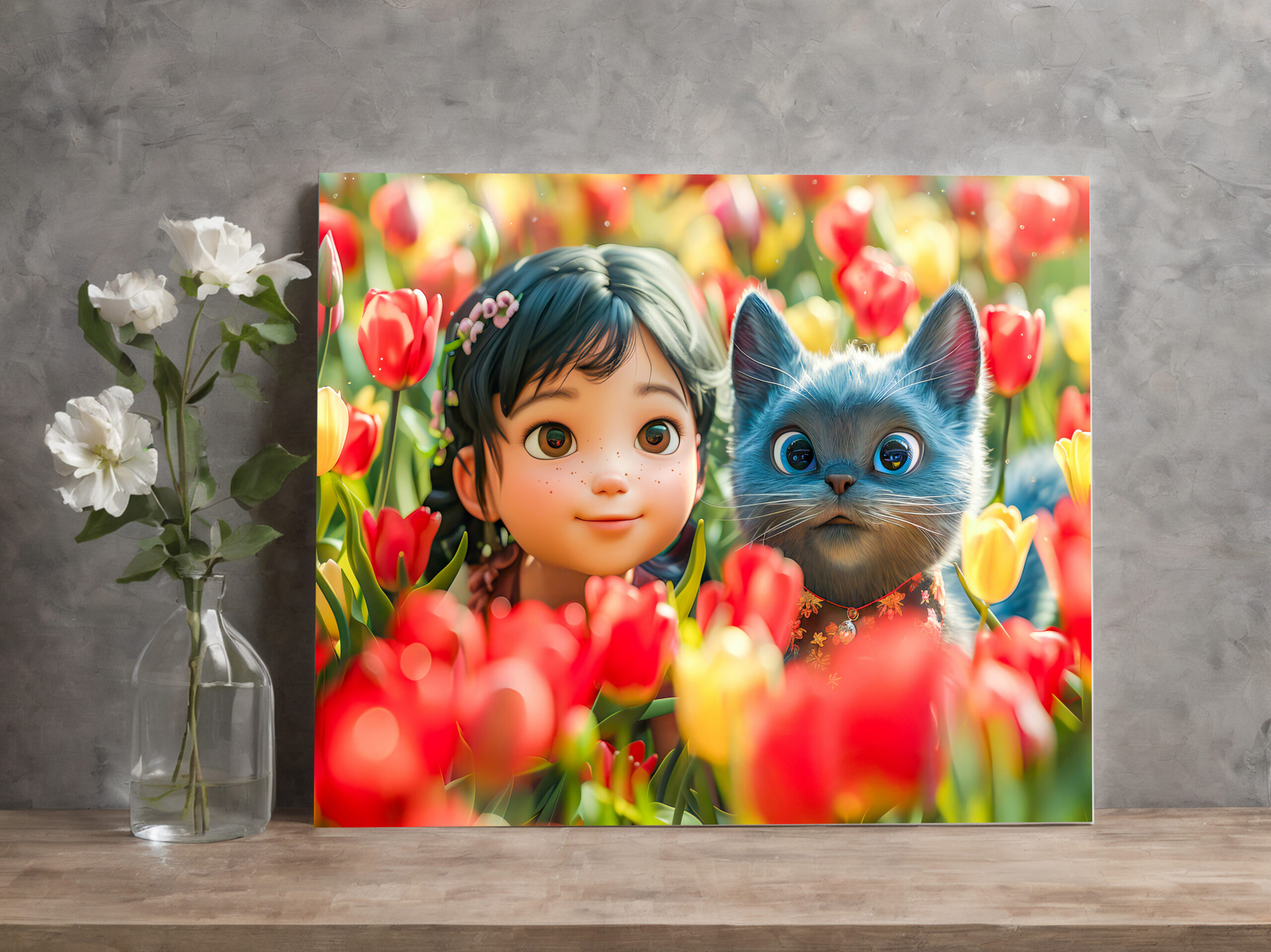 raxxa Canva: Spring Fantasy Girl and Cat in Tulips – Image 2