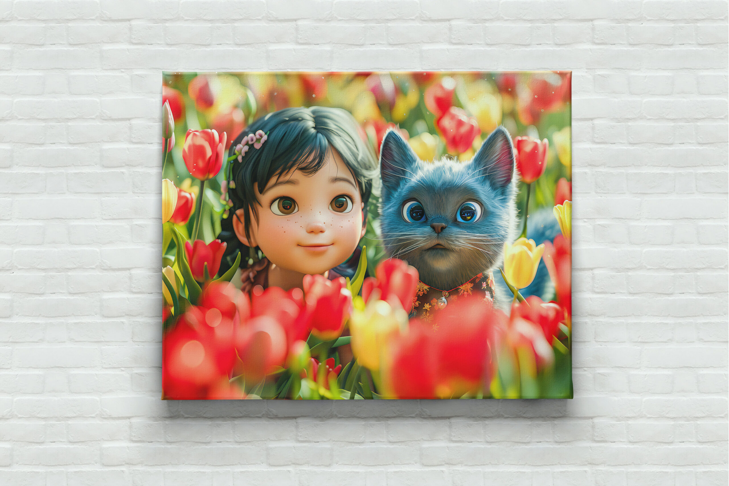 raxxa Canva: Spring Fantasy Girl and Cat in Tulips