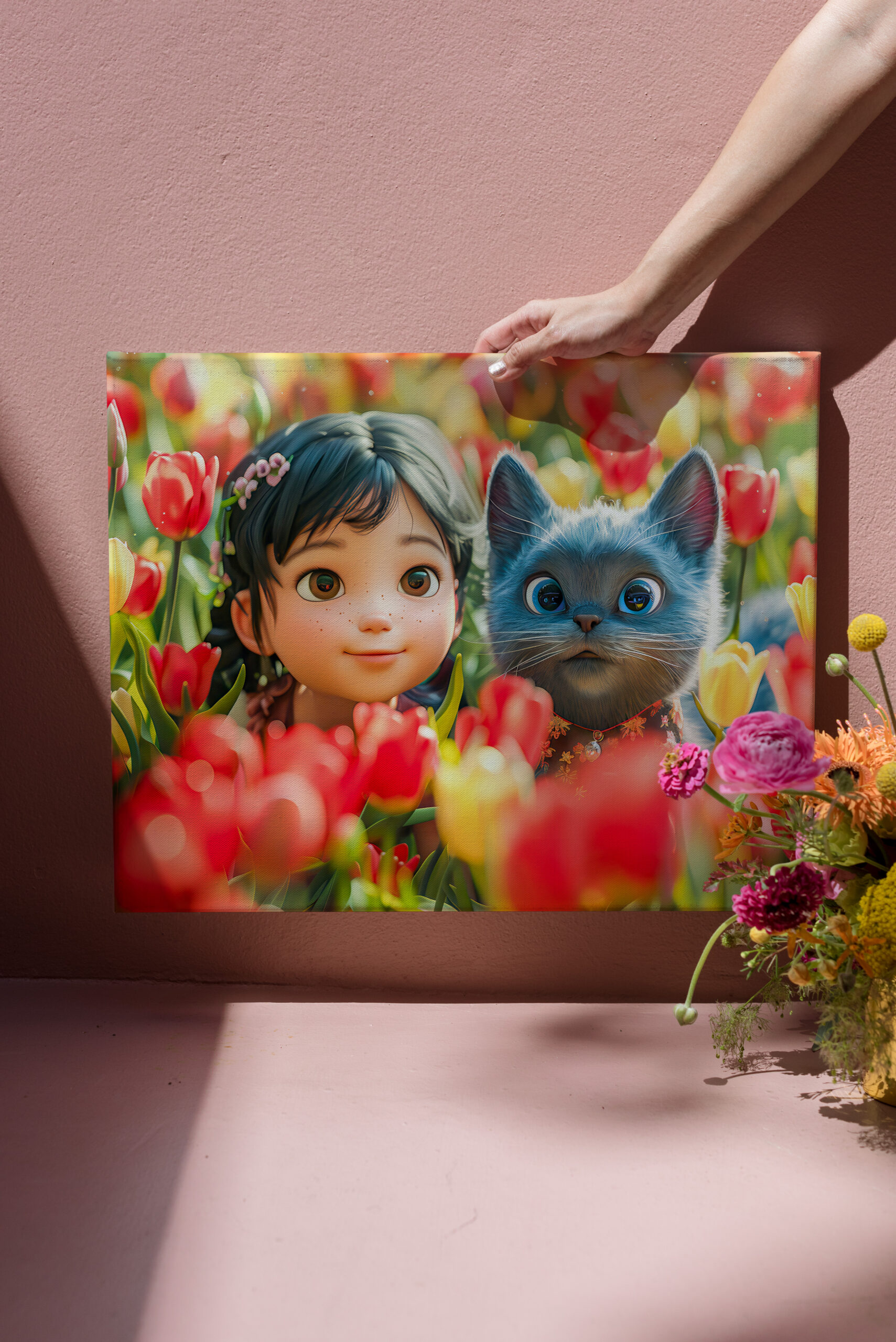 raxxa Canva: Spring Fantasy Girl and Cat in Tulips – Image 3