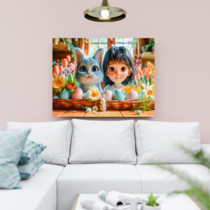 raxxa Canva: Easter Fantasy Girl and Her Cat