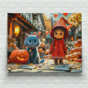 raxxa Canva: Halloween Adventure with Girl and Cat
