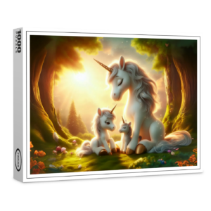 raxxa Premium-Puzzle: Sonnenuntergang mit der Einhornfamilie