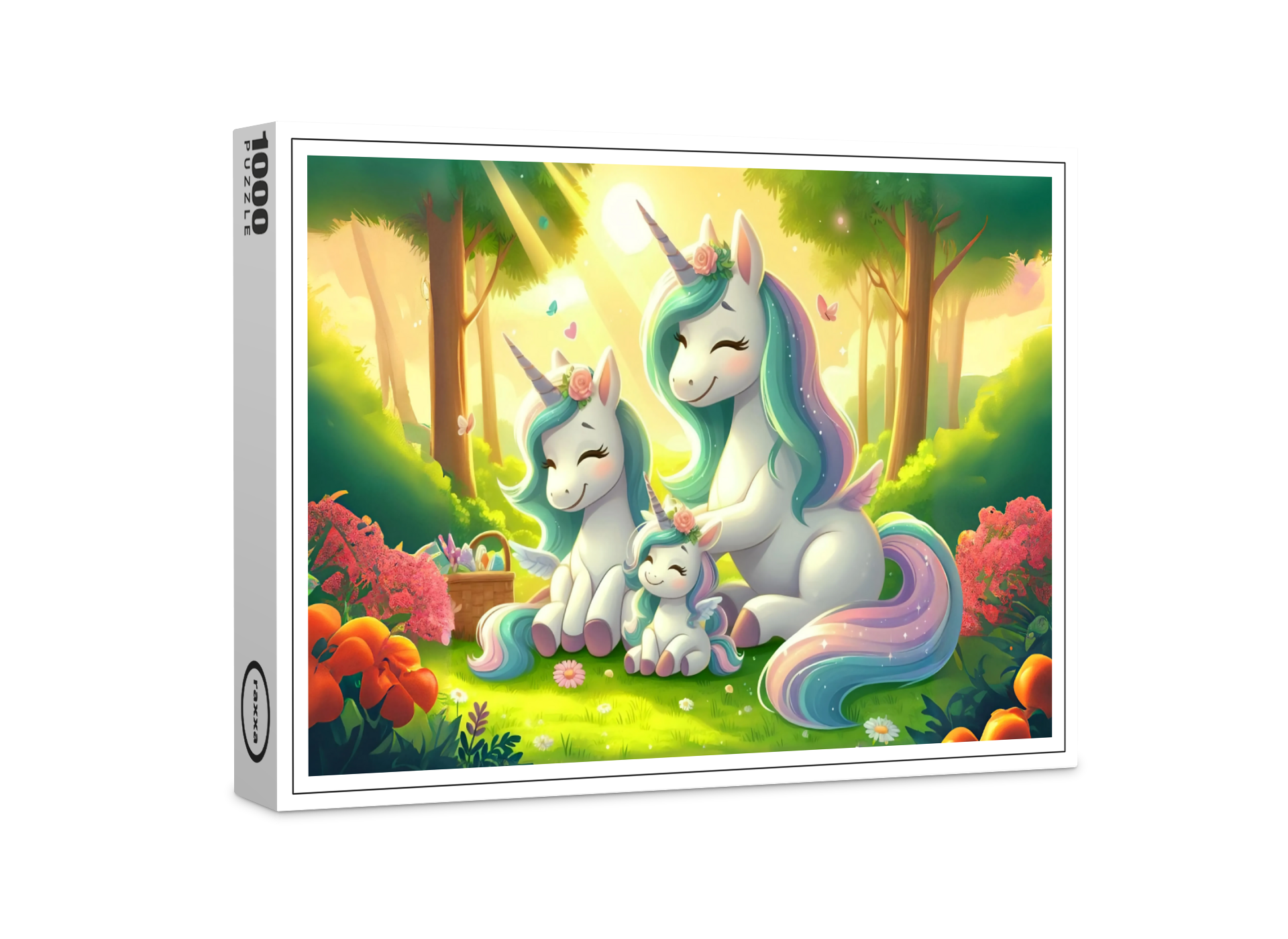 raxxa Premium-Puzzle: Einhörner im Sonnenuntergangswald