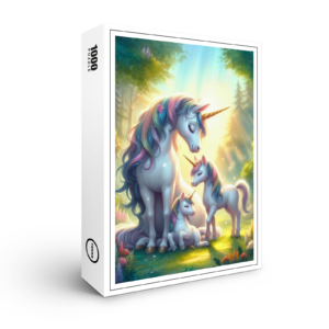 raxxa Premium-Puzzle: Majestätische Einhornfamilie im Sonnenwald