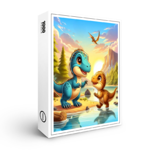 raxxa Premium-Puzzle: Spielende Dino-Kinder am Fluss
