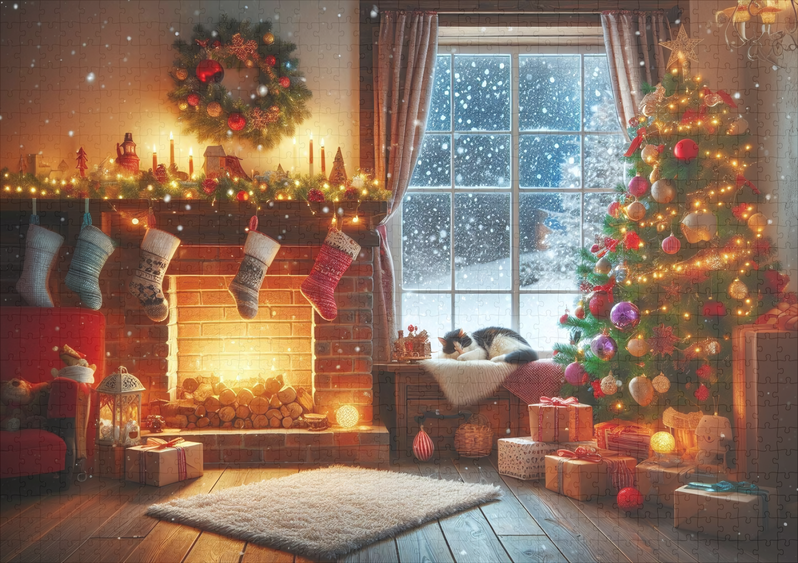 raxxa Premium-Puzzle: Weihnachtsidylle am Kamin - immagine 2