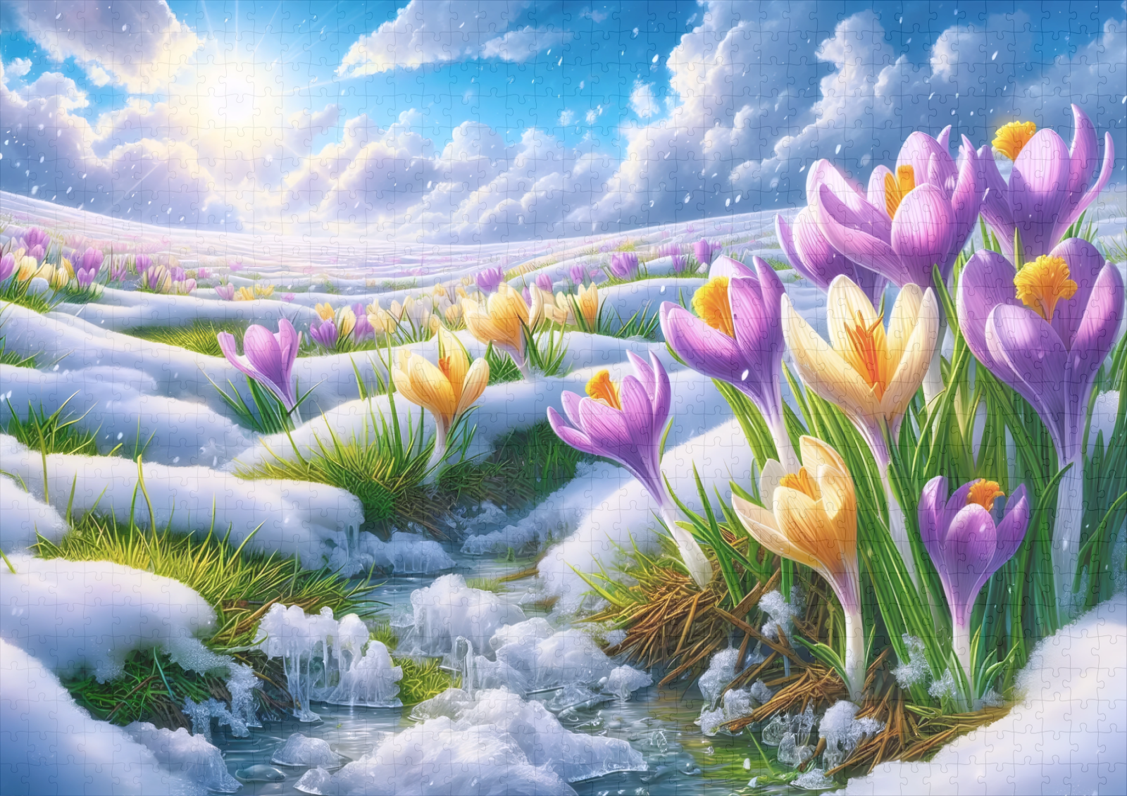 raxxa Premium-Puzzle: Frühlingserwachen- Bunte Krokusse im Schnee – Bild 2