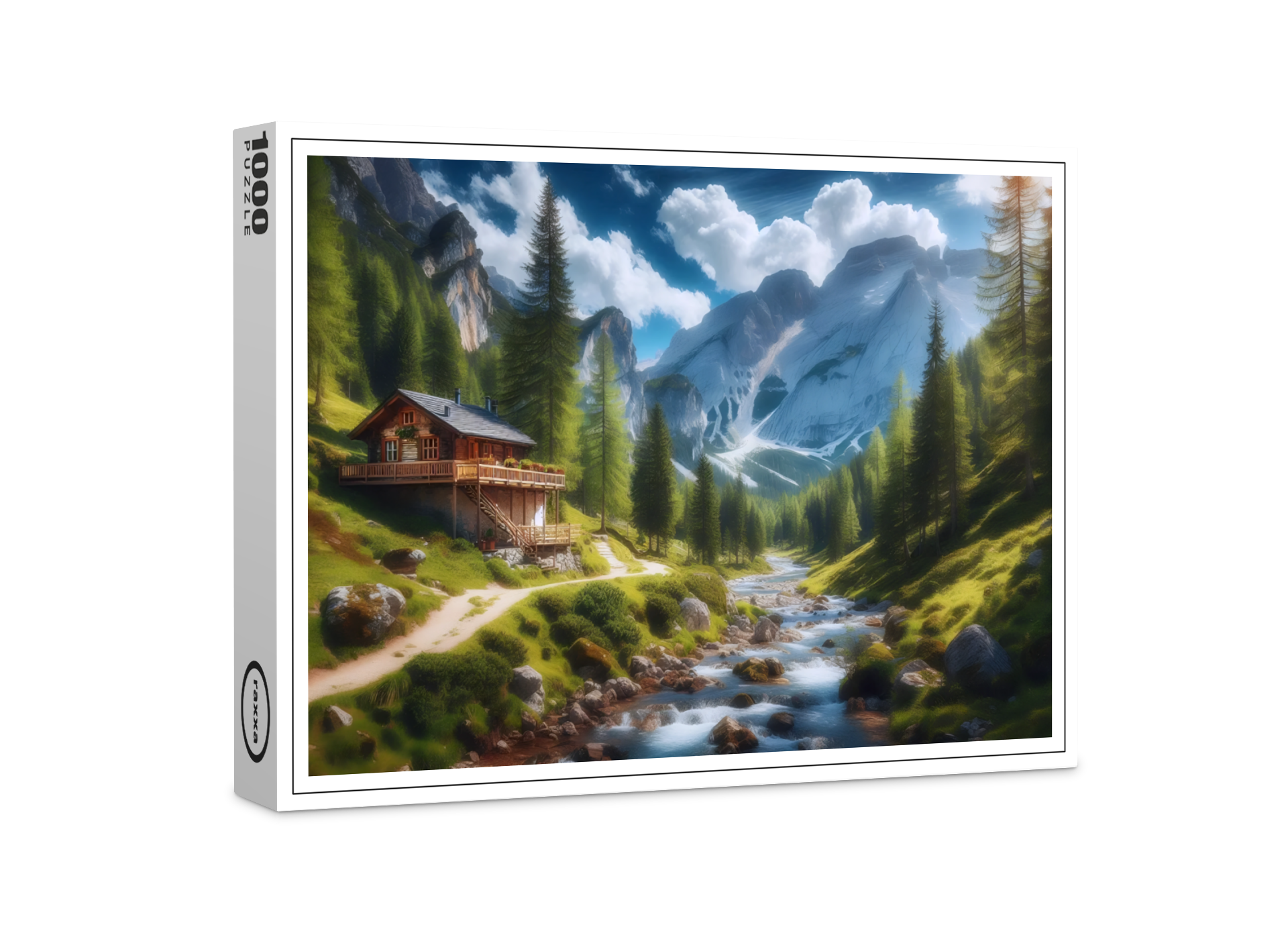 raxxa Premium-Puzzle: Gemütliches Holzhaus in der Bergen