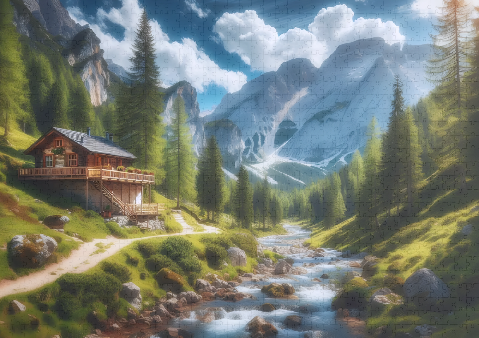 raxxa Premium-Puzzle: Gemütliches Holzhaus in der Bergen – Image 2