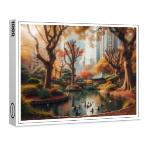 raxxa Premium-Puzzle: Herbstlicher Stadtgarten mit Teich und Enten