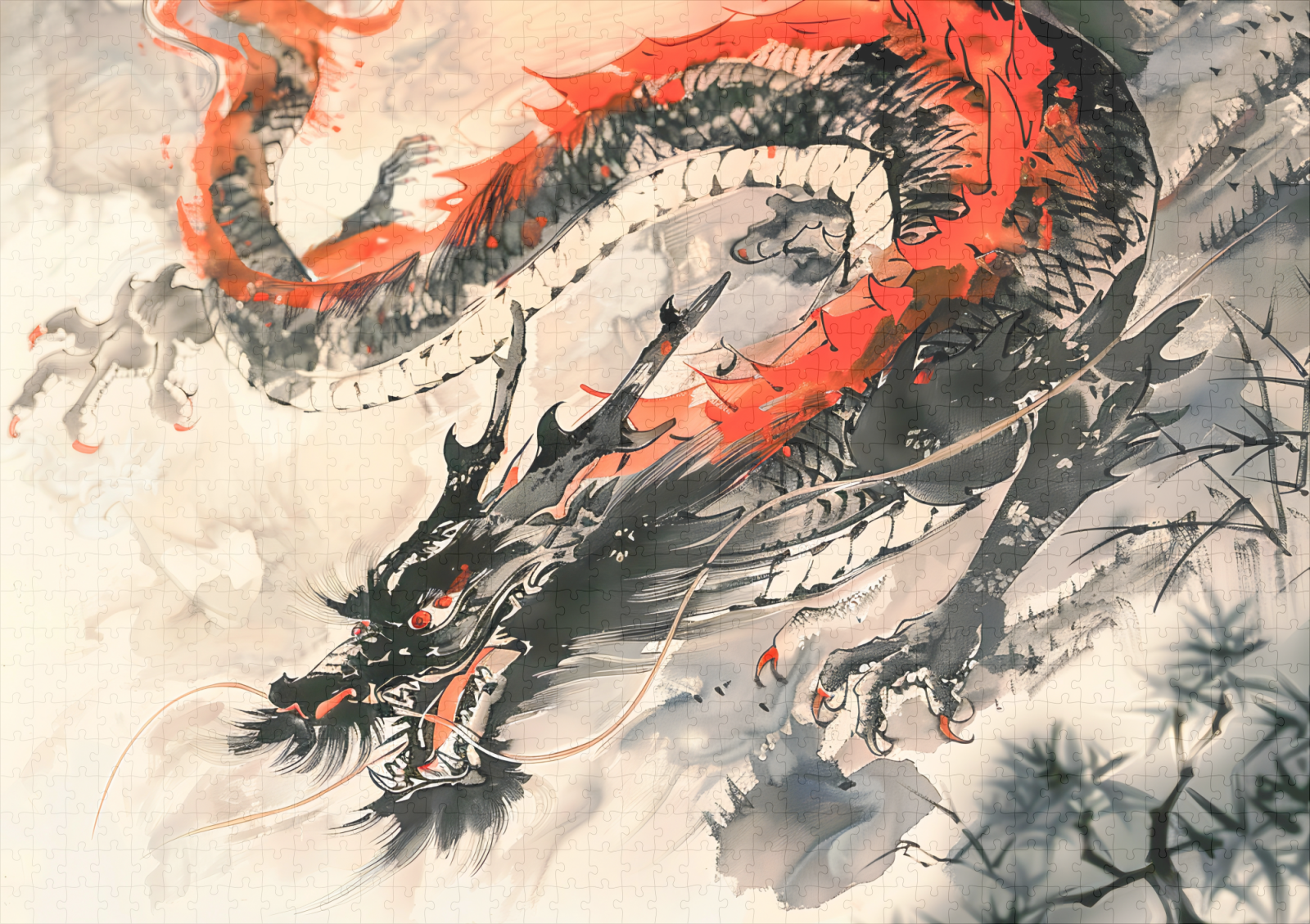 raxxa Premium-Puzzle: Chinese Watercolor Red Dragon Power - immagine 2