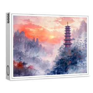 raxxa Premium-Puzzle: Chinese Watercolor Temple at Evening Glow