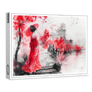 raxxa Premium-Puzzle: Chinese Watercolor Geisha on a Bridge