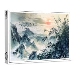raxxa Premium-Puzzle: Chinese Watercolor Bird Migration at Sunset