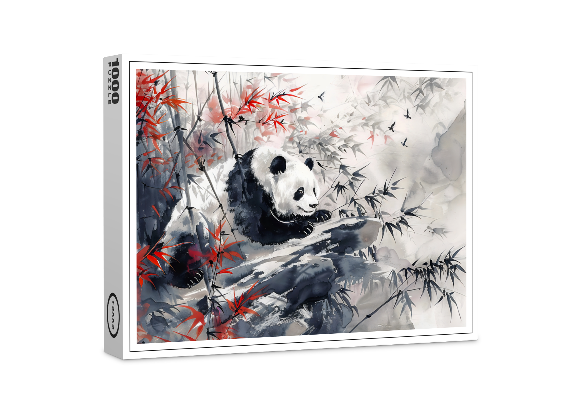 raxxa Premium-Puzzle: Chinese Watercolor Panda and Bamboo