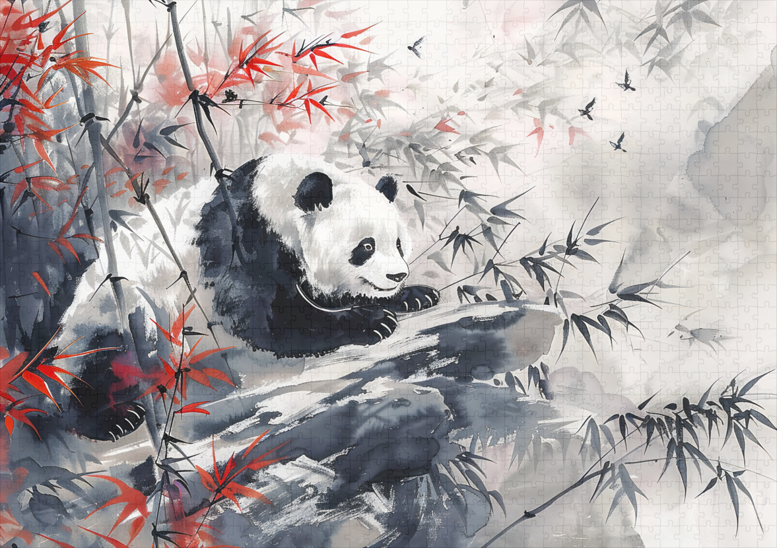 raxxa Premium-Puzzle: Chinese Watercolor Panda and Bamboo - Image 2