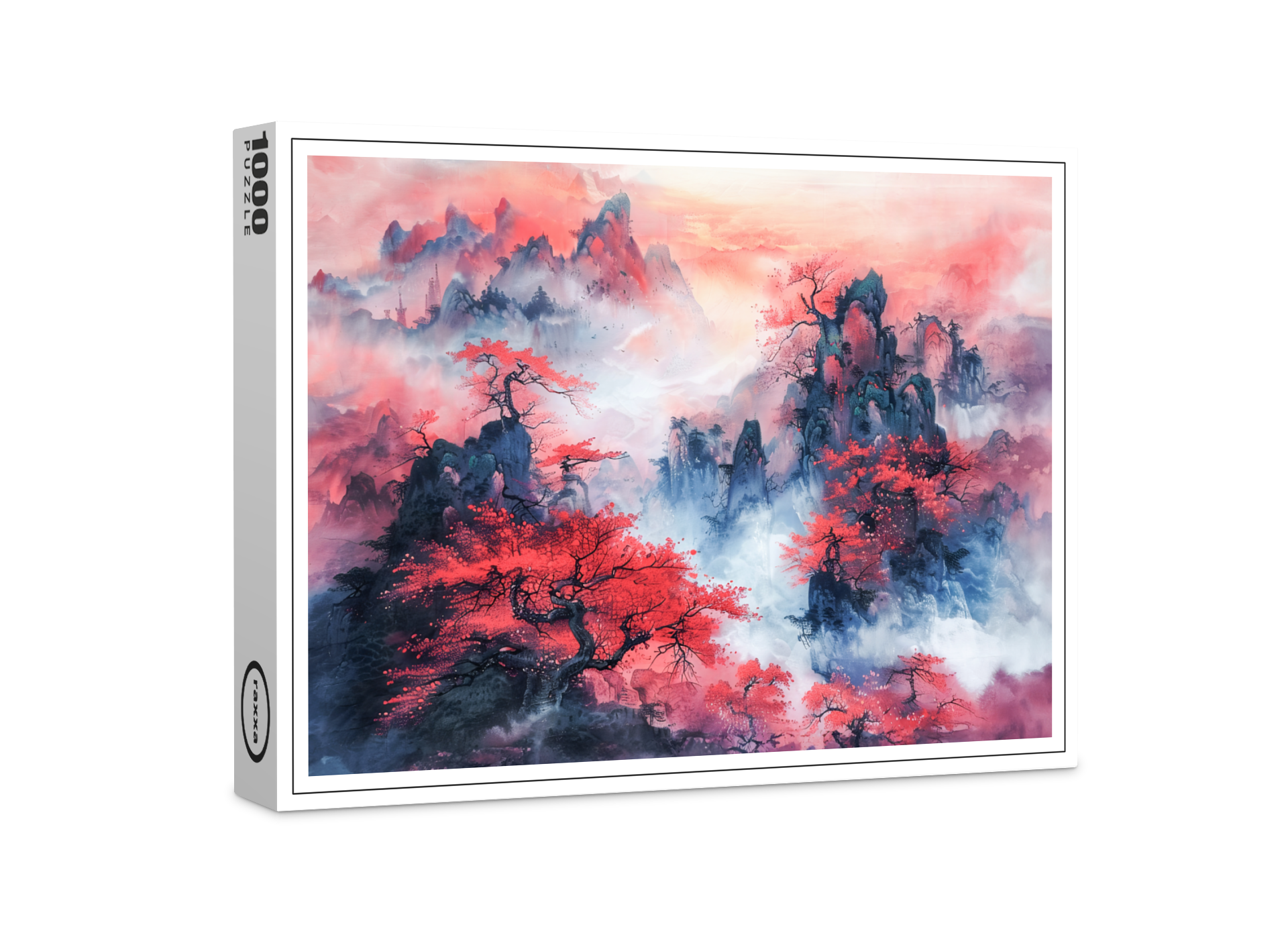raxxa Premium-Puzzle: Chinese Watercolor Autumn Mountains at Sunset