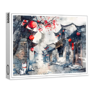 raxxa Premium-Puzzle: Chinese Watercolor Lantern-Lit Old Town