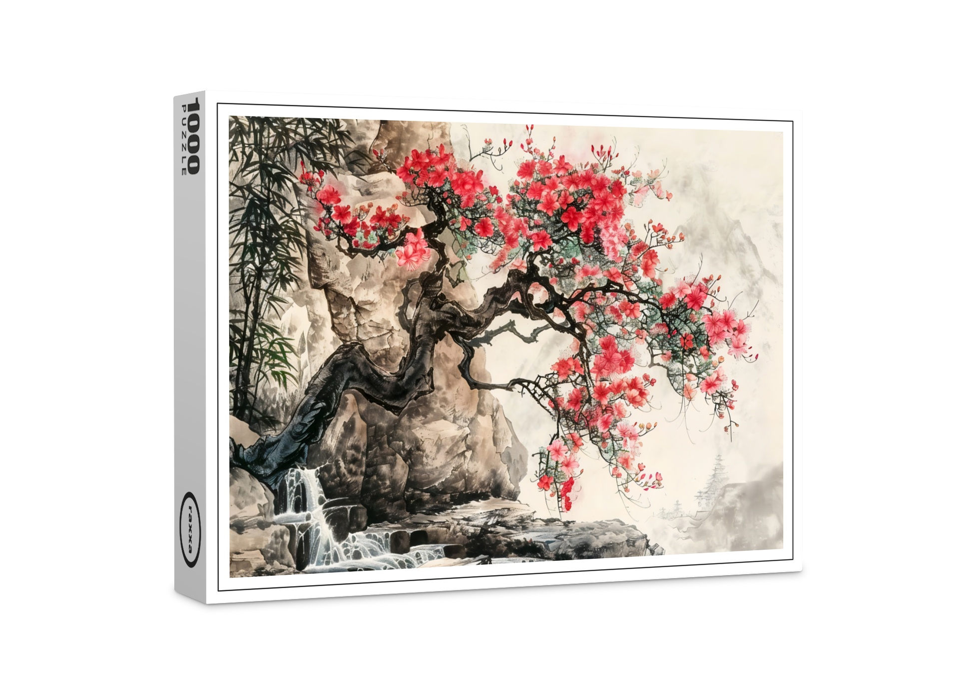 raxxa Premium-Puzzle: Chinese Watercolor Blossoming Tree in Mountains