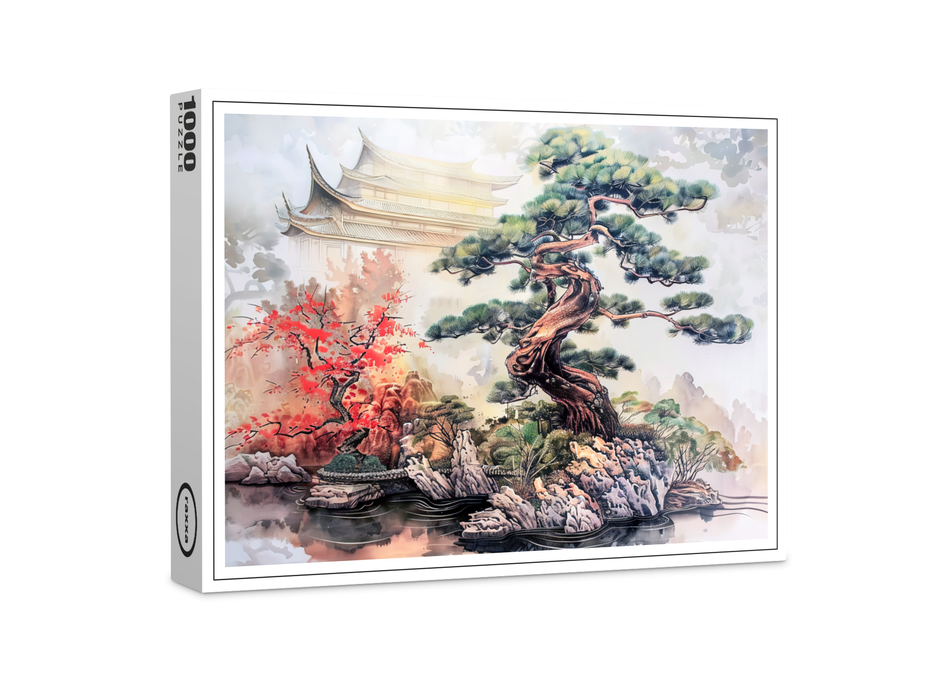 raxxa Premium-Puzzle: Chinese Watercolor Bonsai Pine in Garden