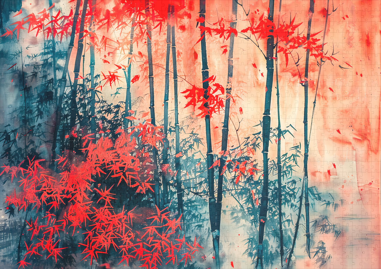 raxxa Premium-Puzzle: Chinese Watercolor Tranquil Bamboo Forest - Image 2