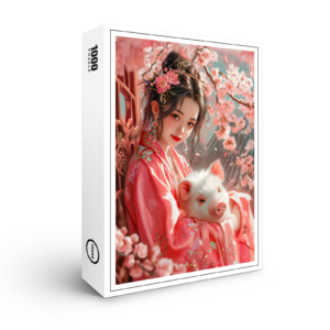 raxxa Premium-Puzzle: Girl with Pig Chinese Zodiac Art
