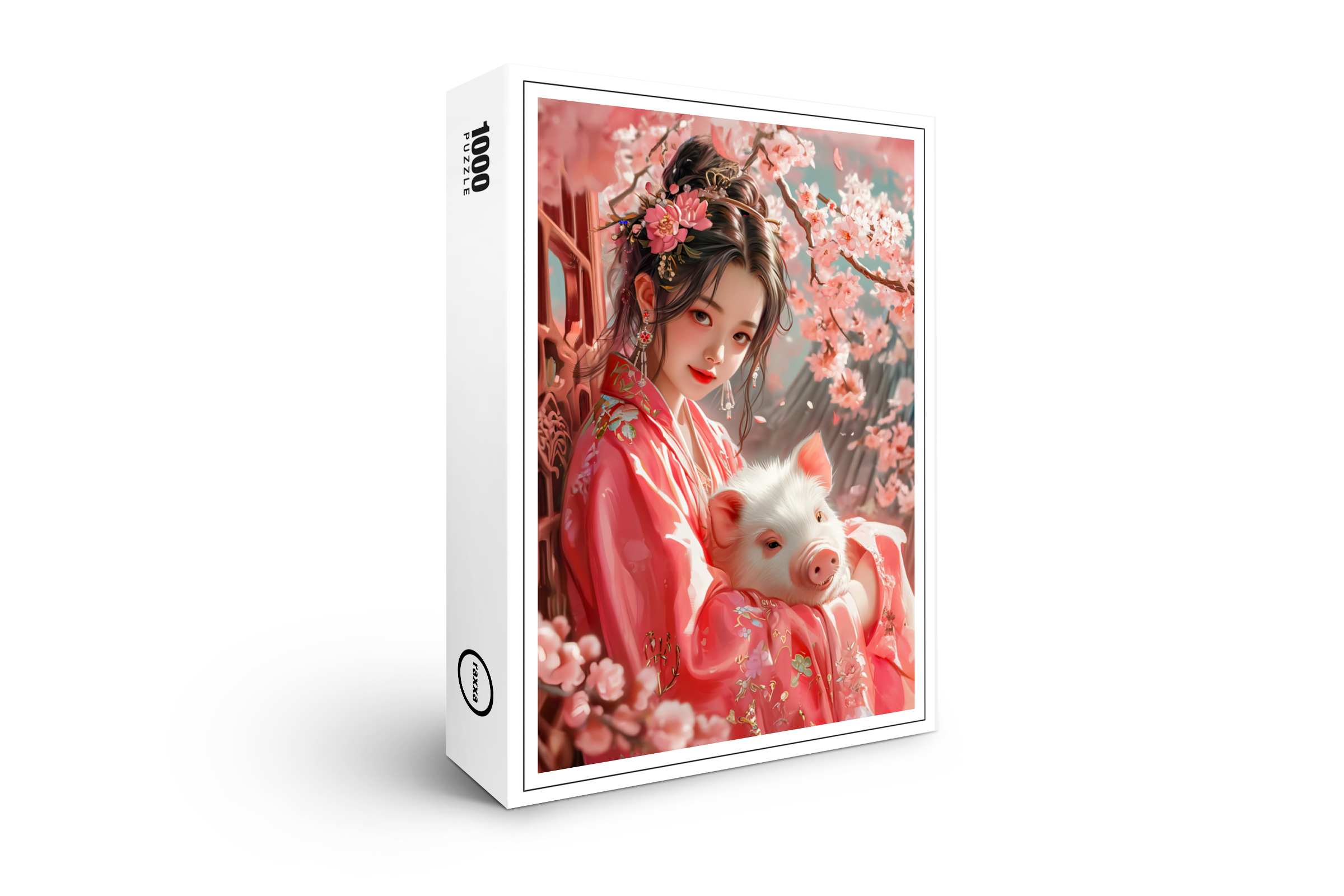 raxxa Premium-Puzzle: Girl with Pig Chinese Zodiac Art