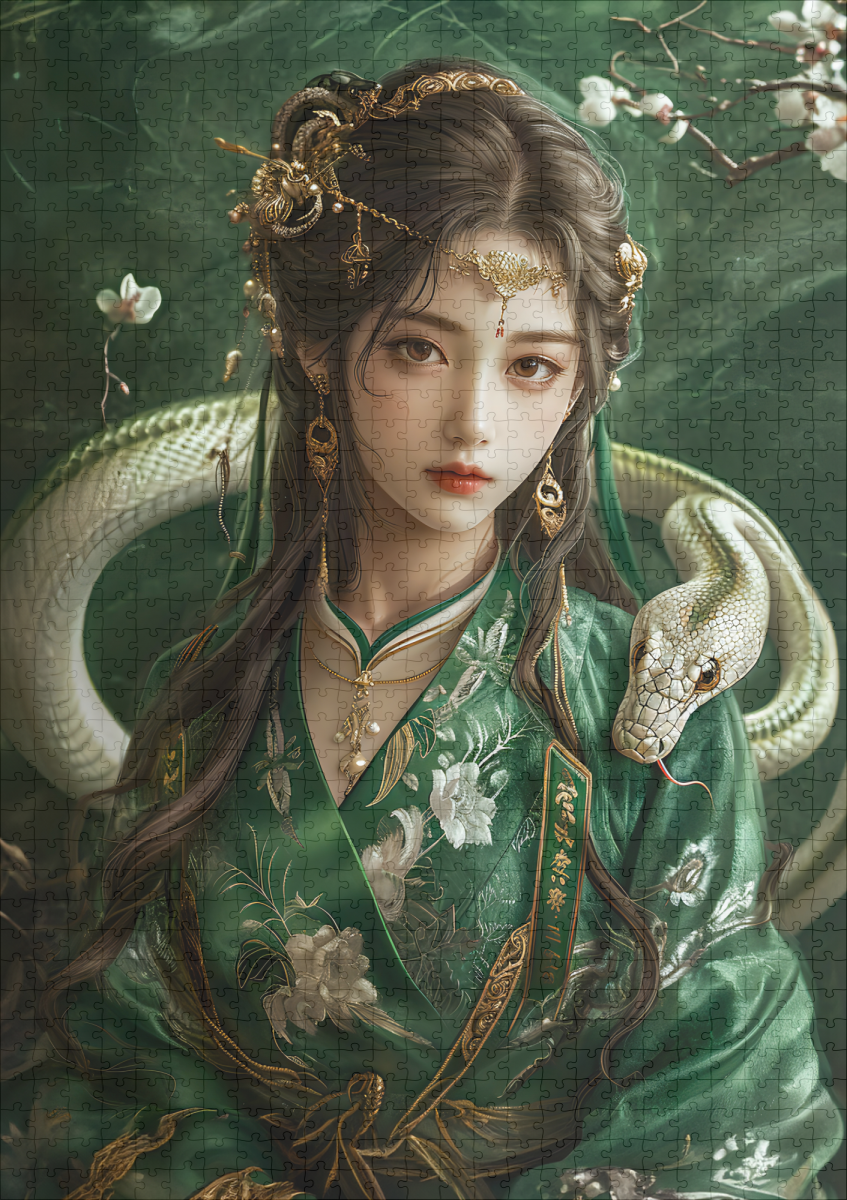 raxxa Premium-Puzzle: Girl with Snake Chinese Zodiac Art – Bild 2