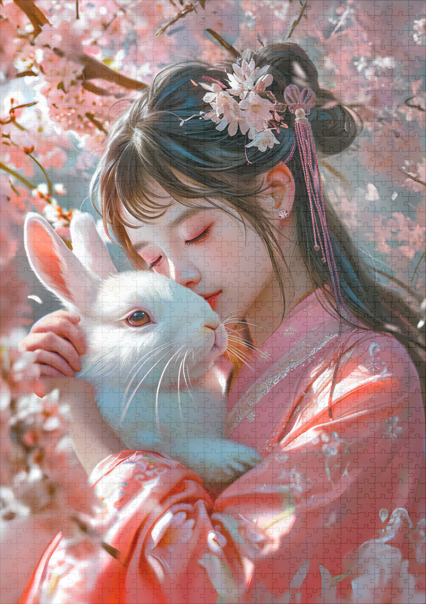 raxxa Premium-Puzzle: Girl with Rabbit Chinese Zodiac Art – Bild 2